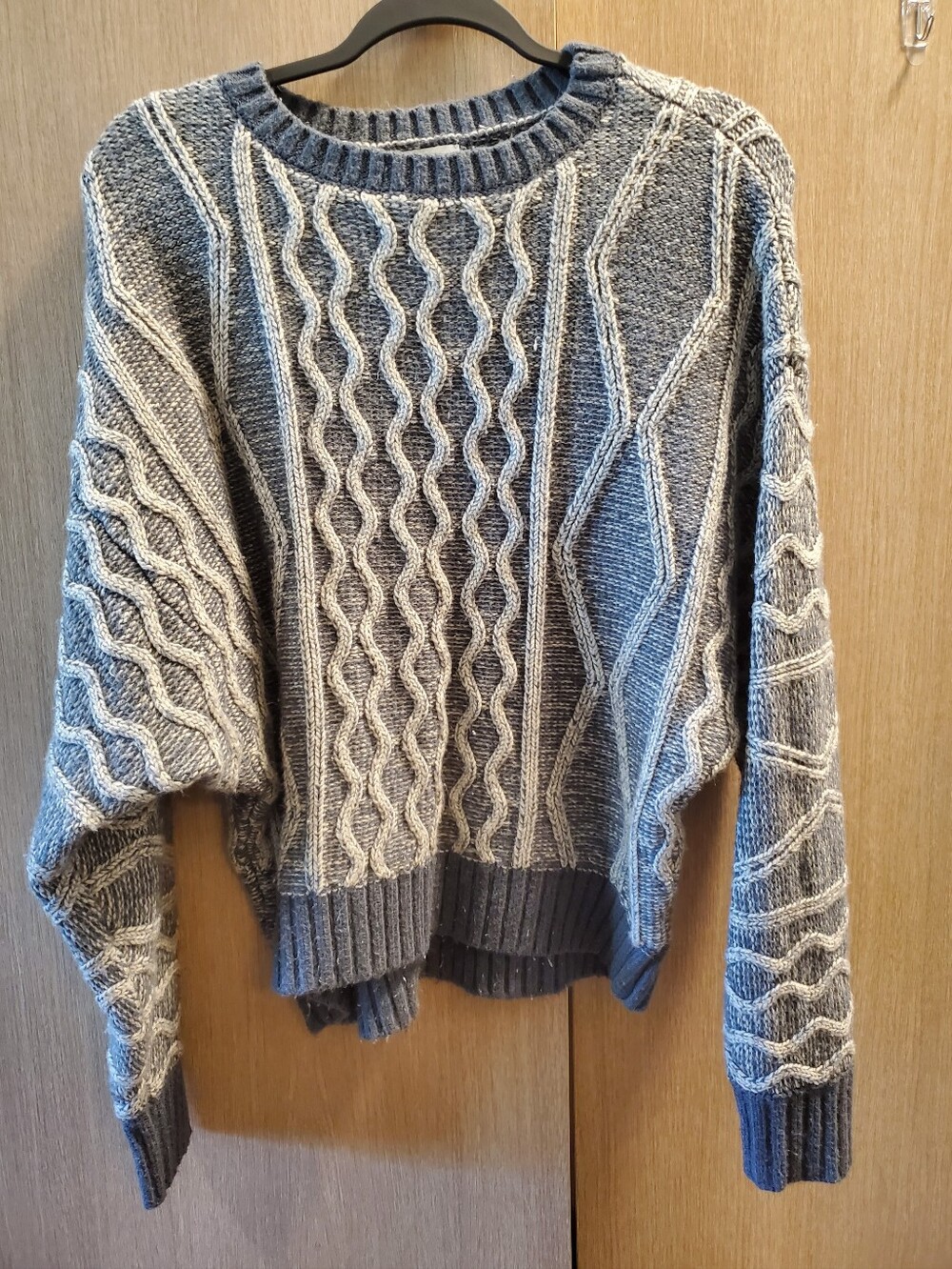 BKE Two-Tone Gray Cable Knit Crewneck Sweater
